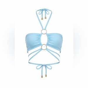 Light Blue Ring-Detail Strapless Crop Top - Women Swim